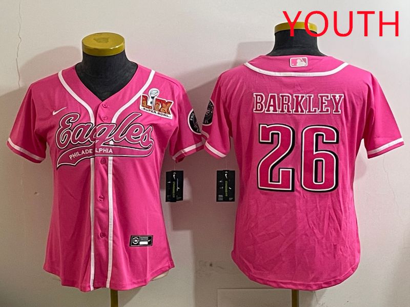 Youth Philadelphia Eagles 26 Barkley Pink Jointly Name 2025 Nike Limited NFL Jersey style 2